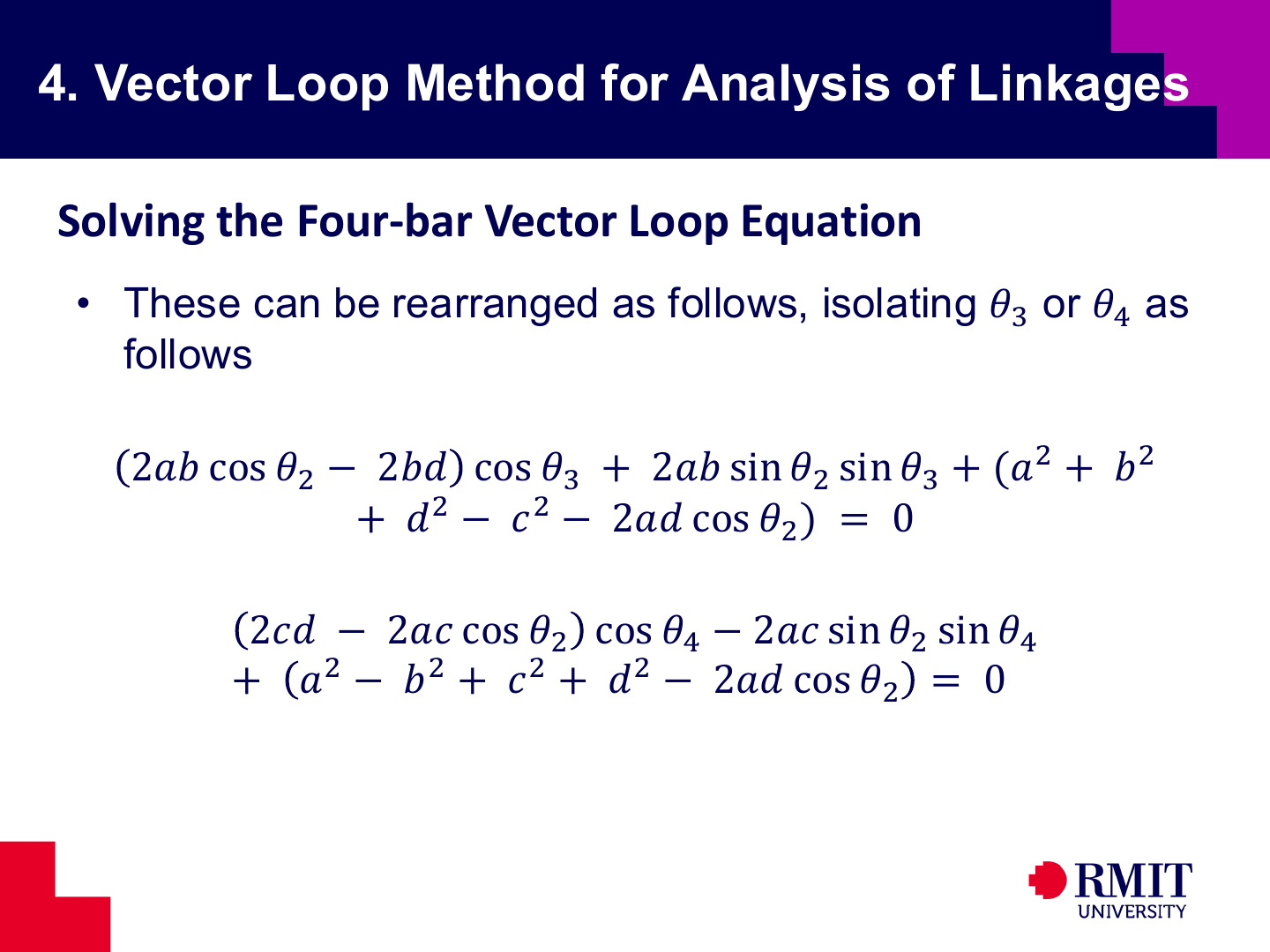 Single-angle rearranged vector-loop equations slide