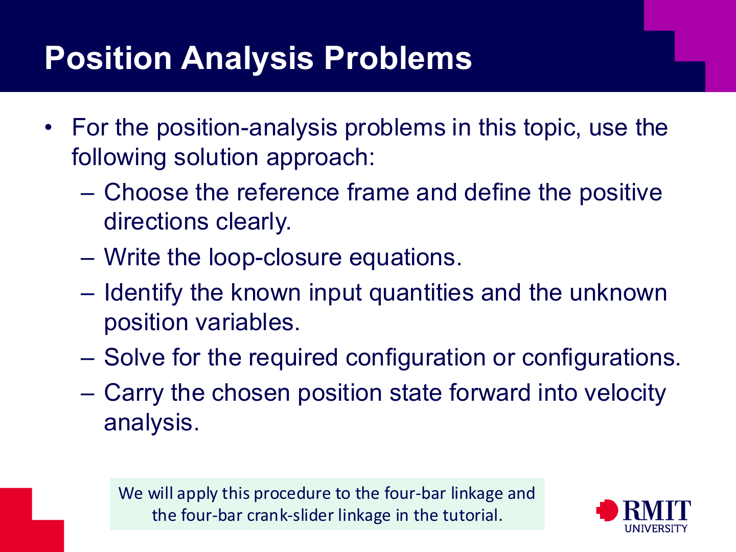 Position analysis problems workflow slide