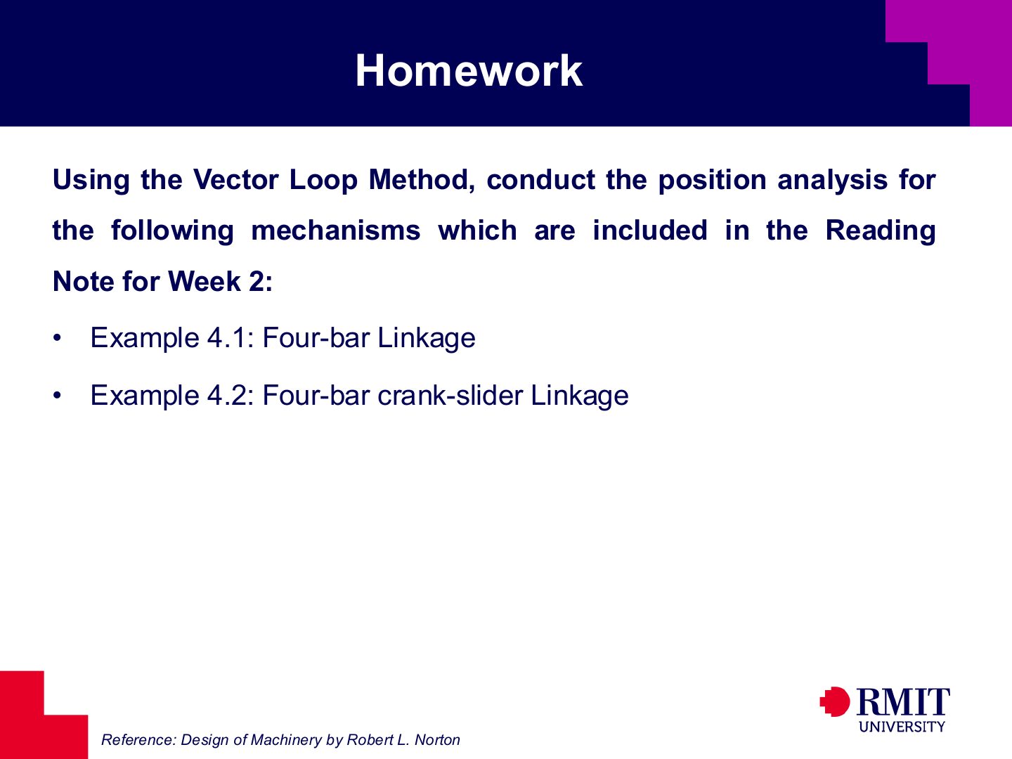 Homework on four-bar and four-bar crank-slider position analysis slide