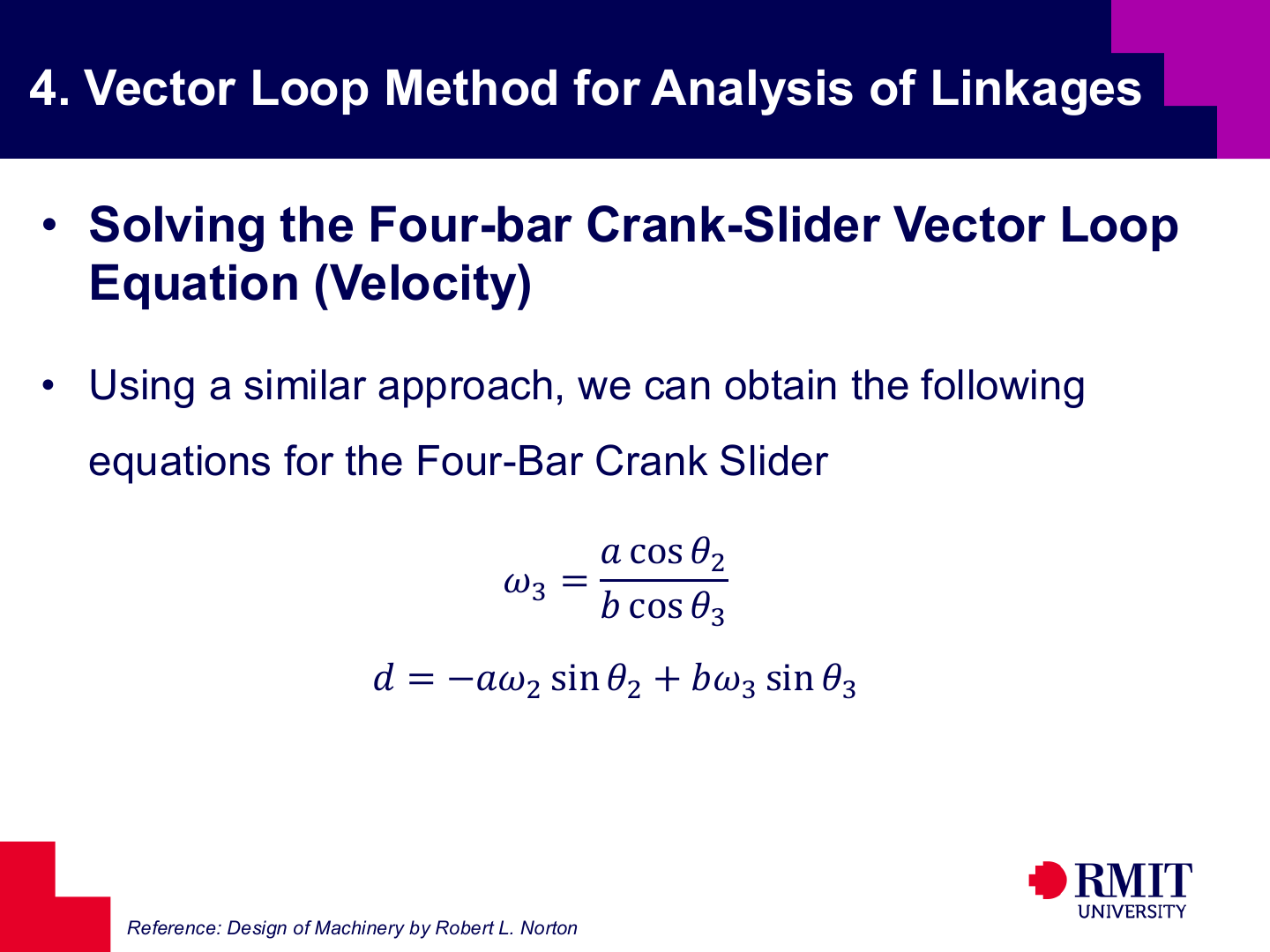 Four-bar crank-slider velocity analysis slide