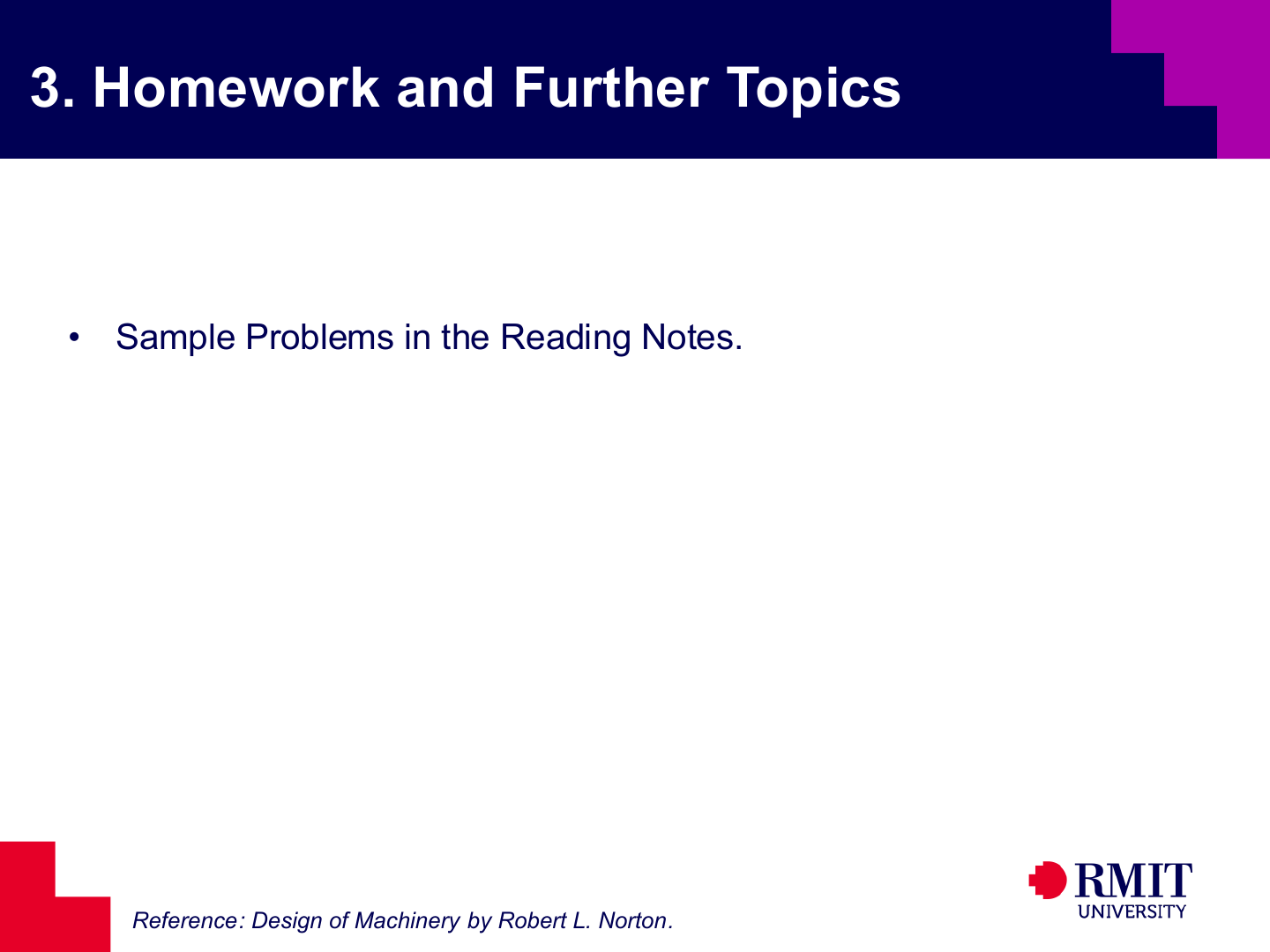 Homework and further topics for acceleration analysis slide