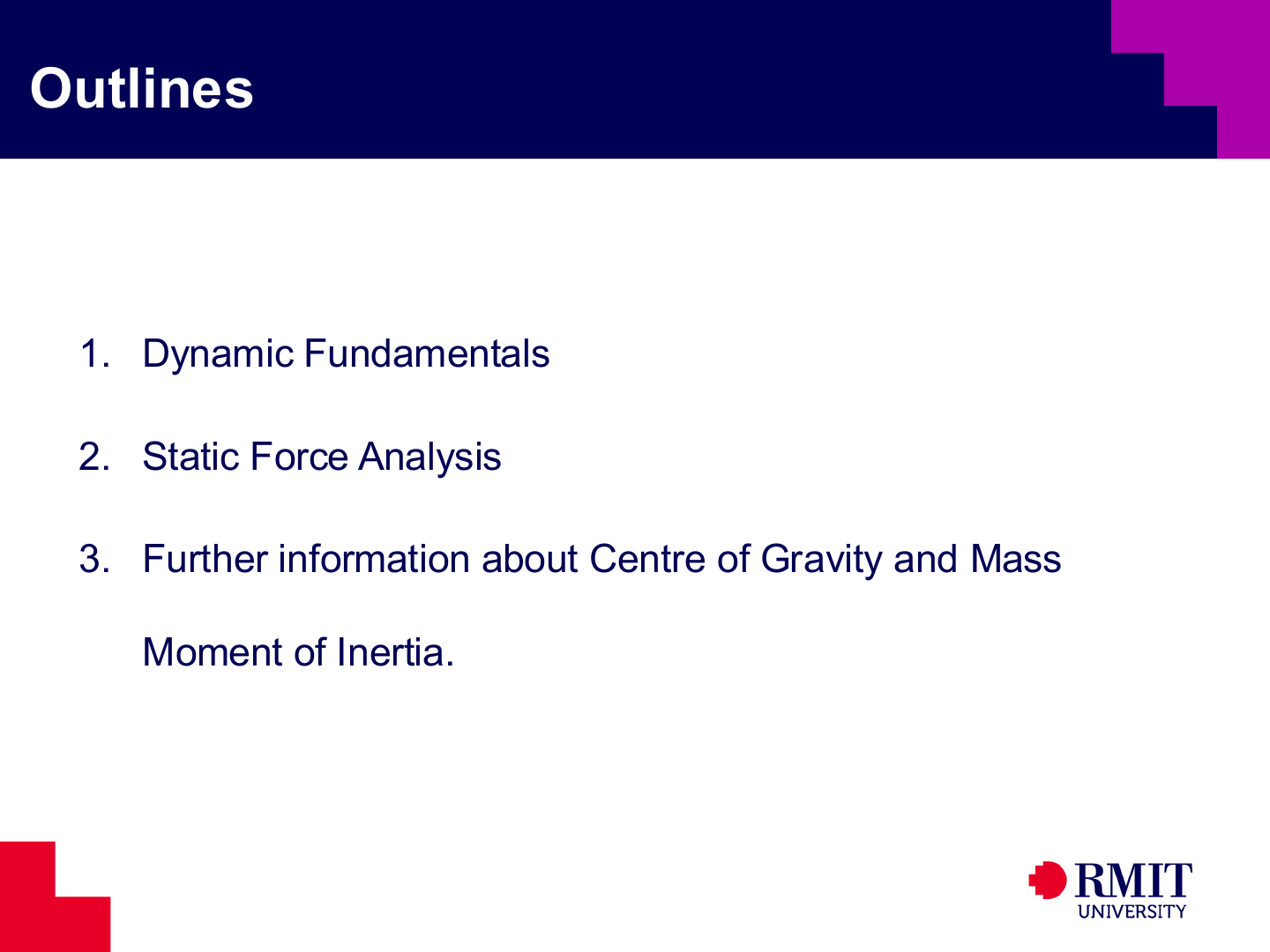 Outline for dynamic fundamentals part 1