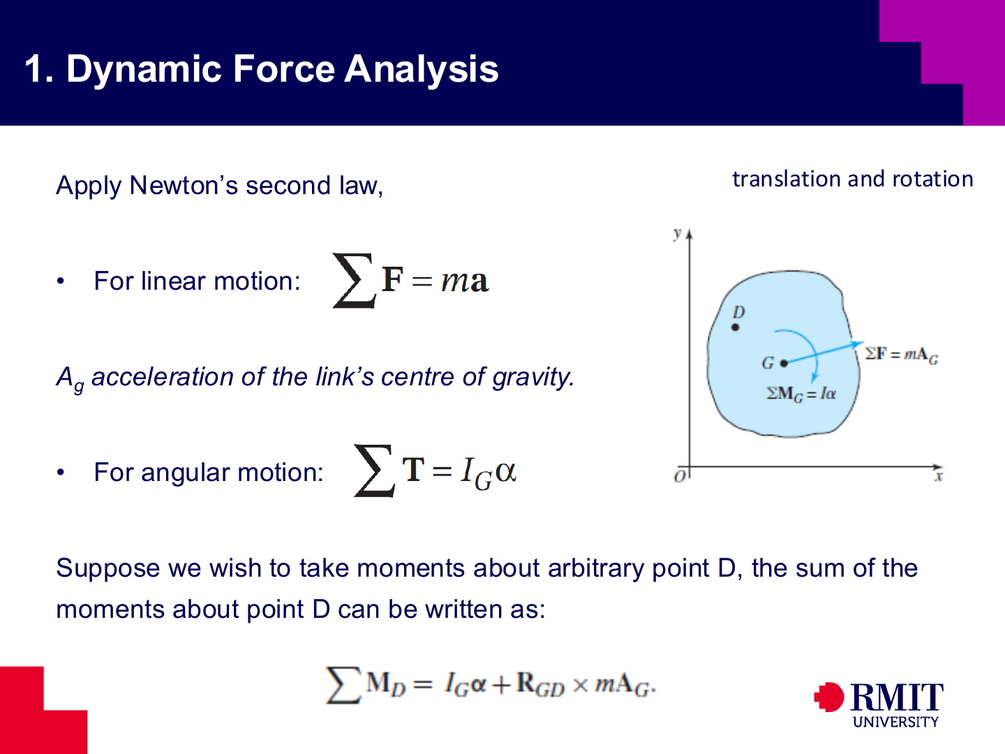 Newton-Euler equations for a planar rigid link