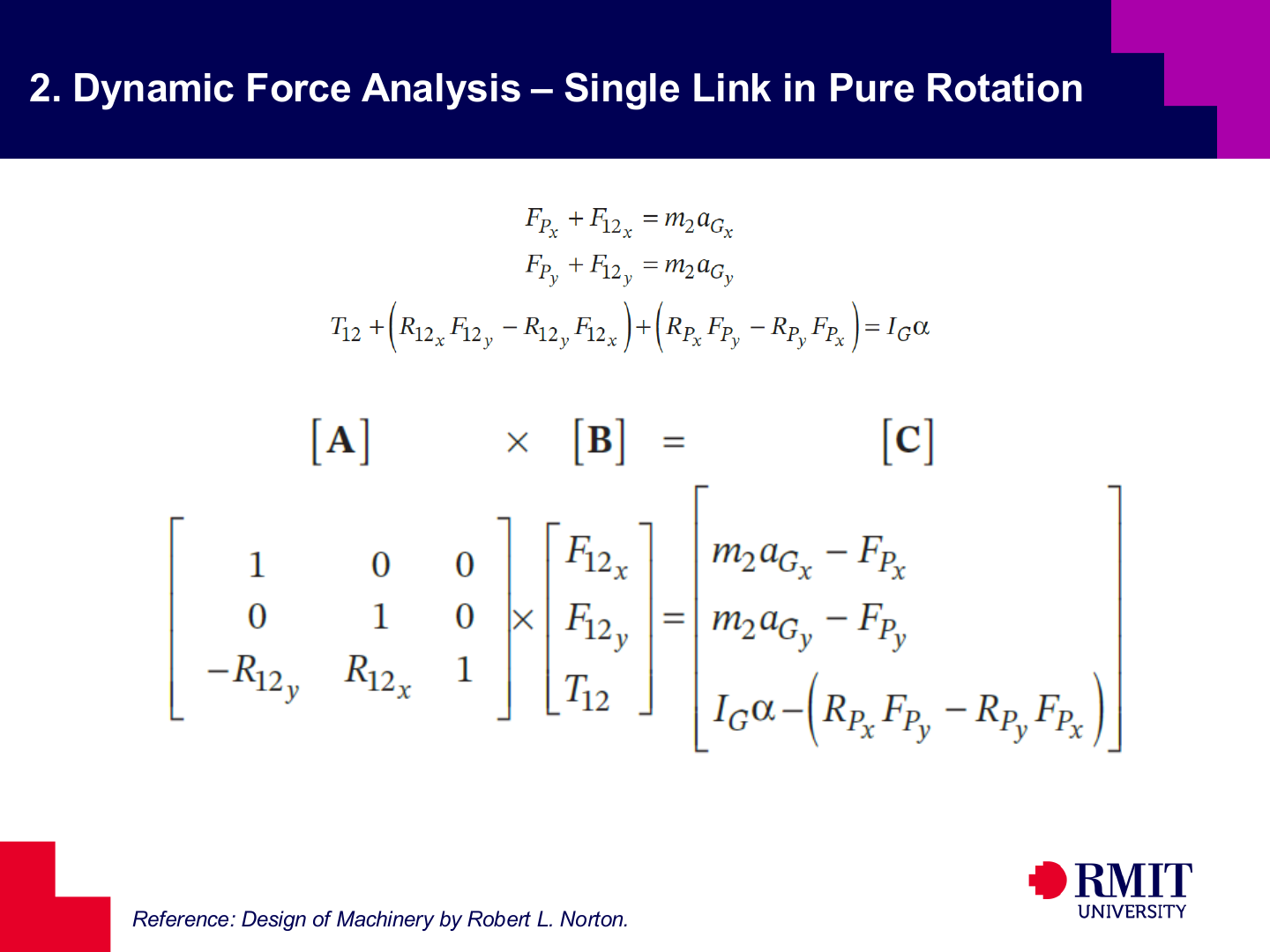 Matrix equation for a single rotating link