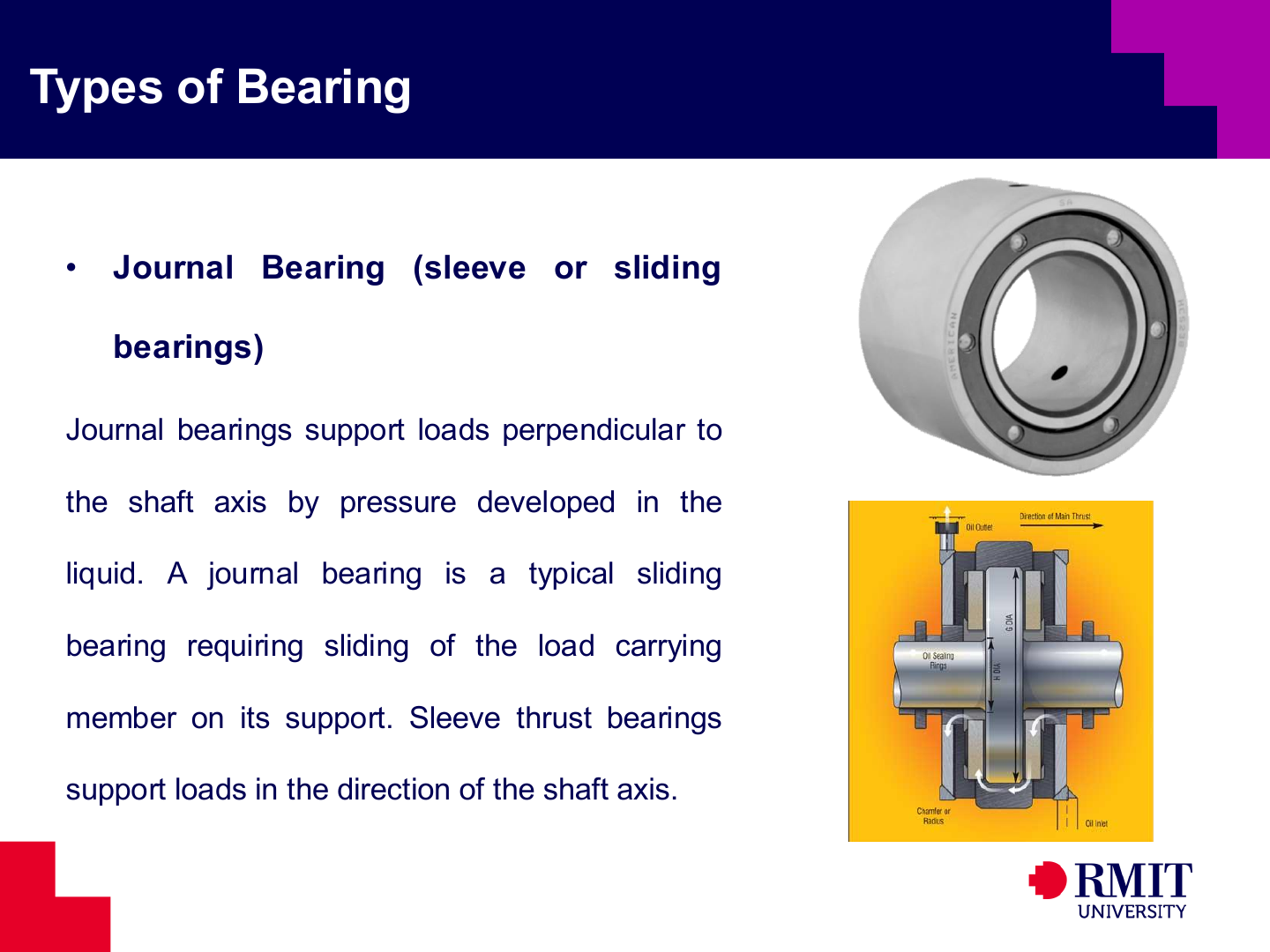 Journal and sliding bearing arrangements