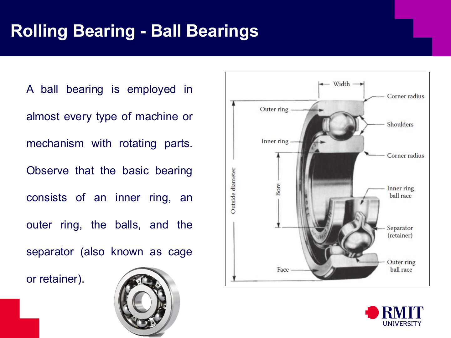 Ball-bearing components and dimensions
