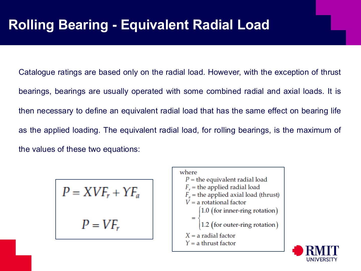 Equivalent radial load for combined bearing loading