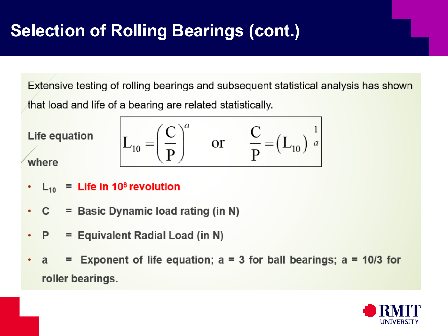 Rolling-bearing life equation in revolutions