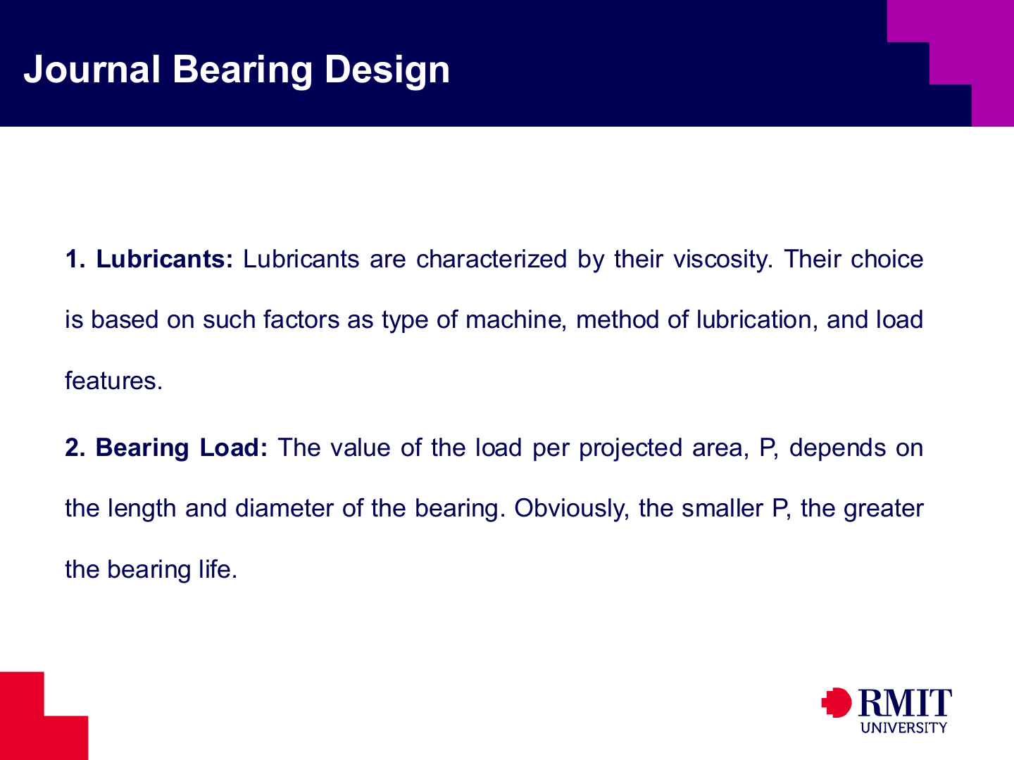 Lubricant and projected pressure in journal-bearing design