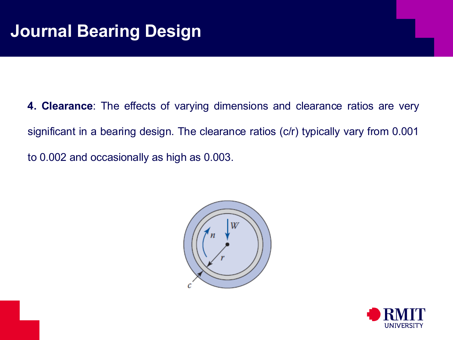 Journal-bearing radial clearance