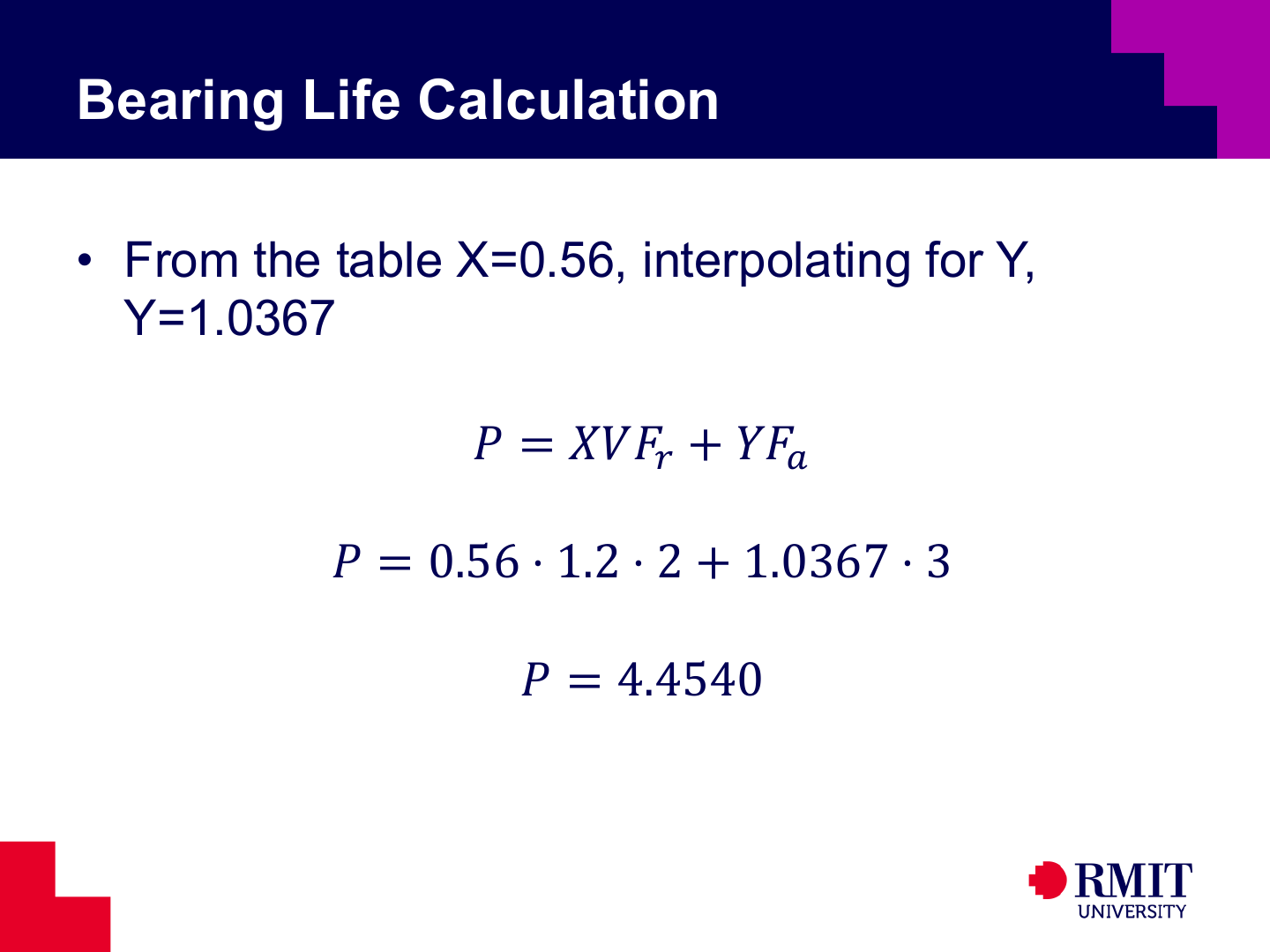 Equivalent radial load calculation for the bearing example