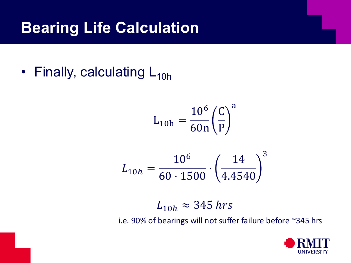 Final L10 bearing-life calculation